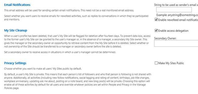 email notification page